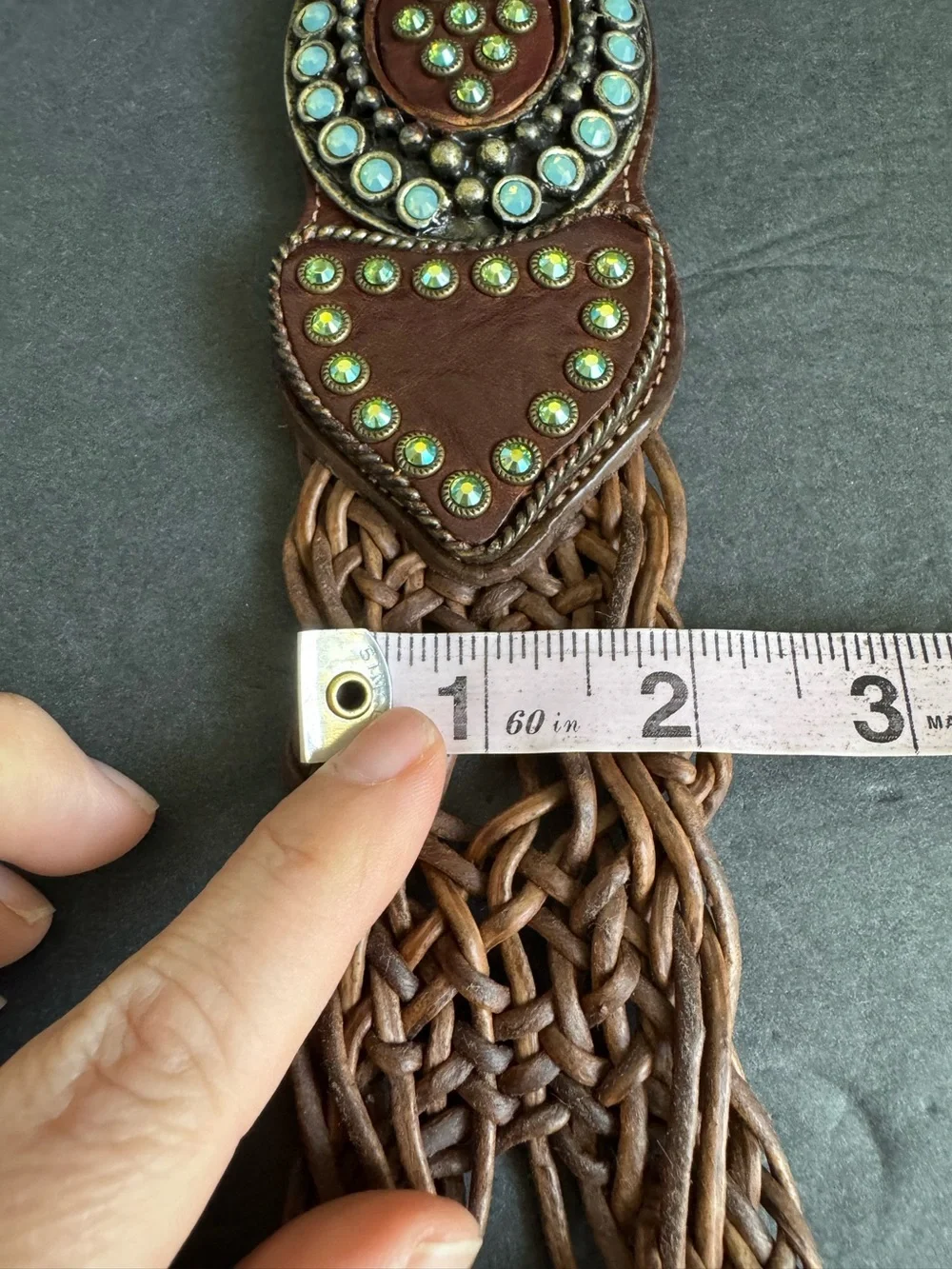 Leatherock Brown Leather Belt Crystal Embellished Buckle Western Cowgirl Large